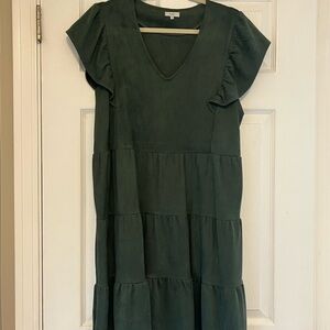 Green Tiered Suede Dress